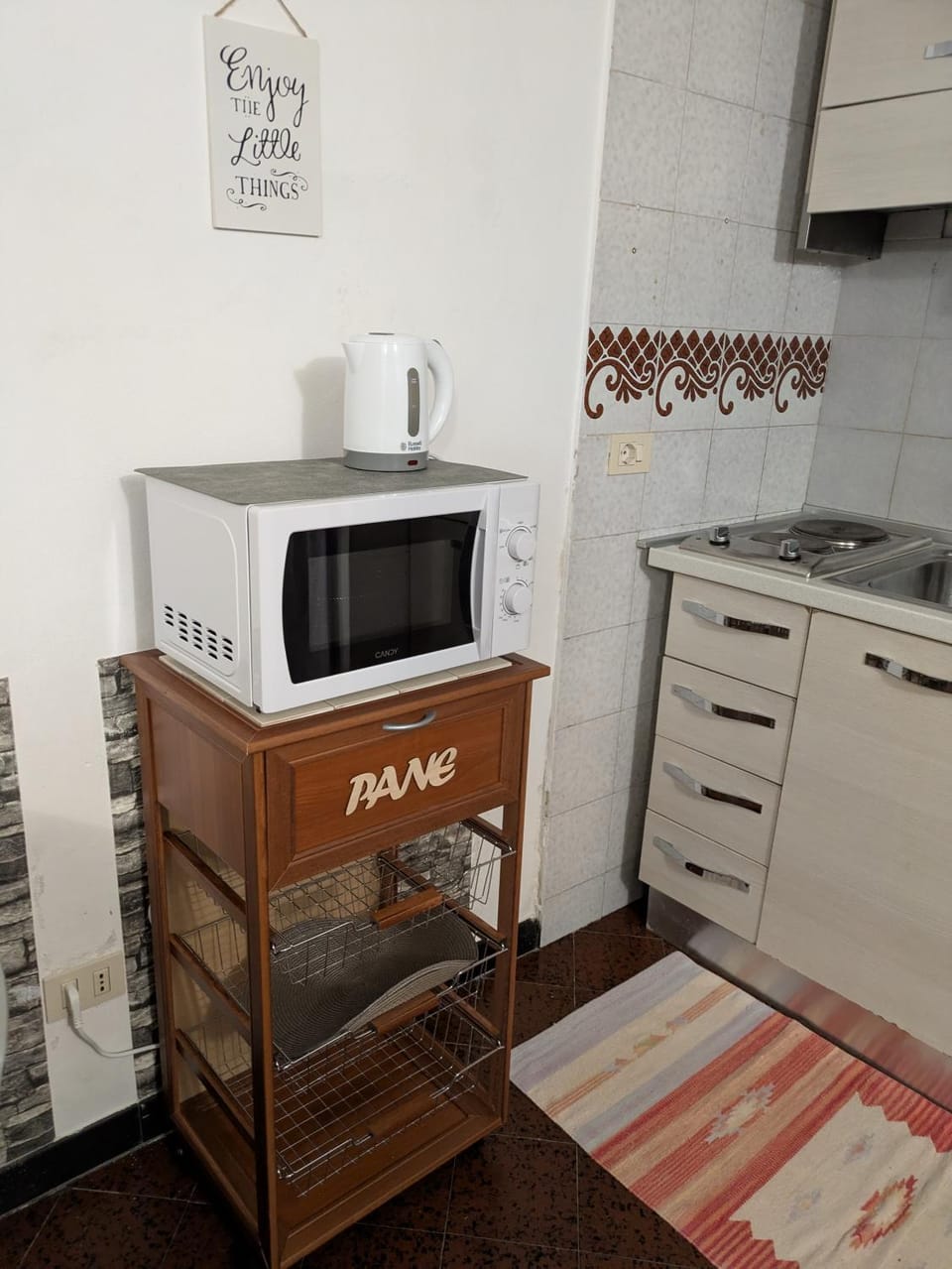 Kitchen or kitchenette, microwave
