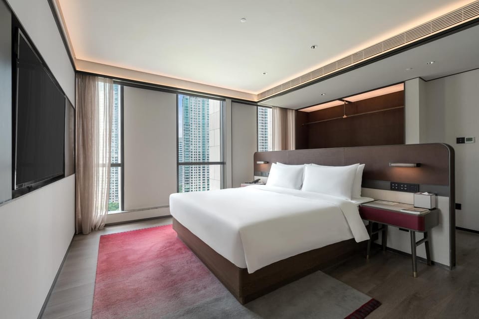 Bed, City view