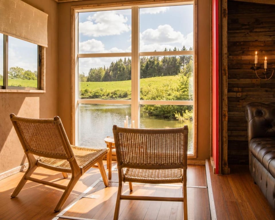 Day, Natural landscape, Living room, Seating area, Lake view