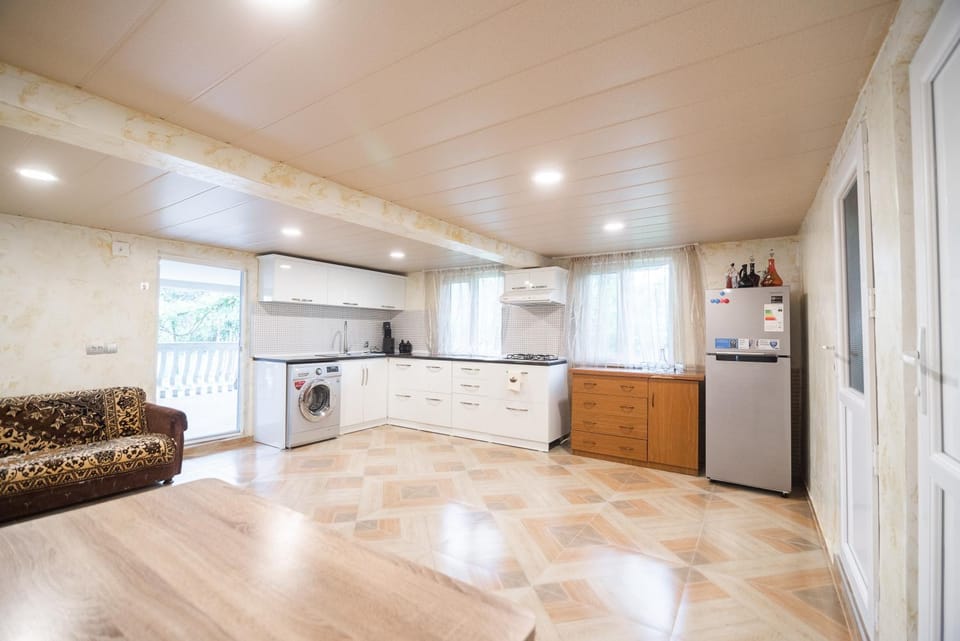 Kitchen or kitchenette, Living room, Seating area, Guests