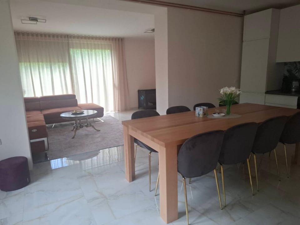 Kitchen or kitchenette, Living room, Seating area, Dining area