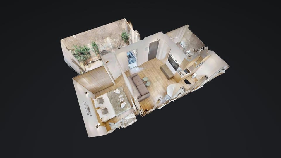 Bed, Living room, Floor plan, Bedroom