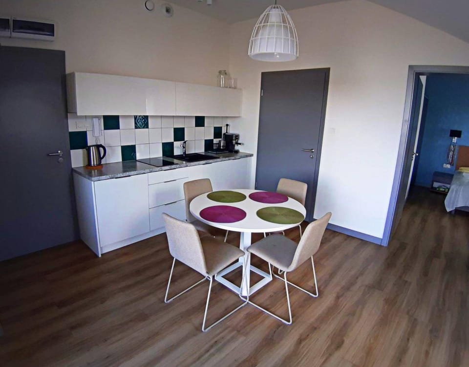 Coffee/tea facilities, Kitchen or kitchenette, Living room, Photo of the whole room, Dining area, Bedroom