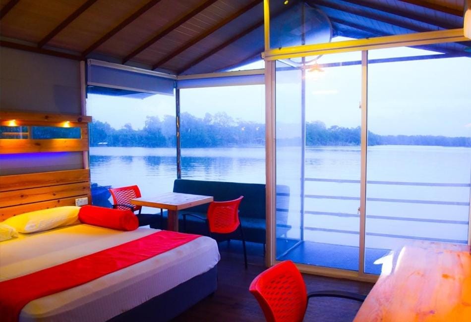 Natural landscape, Living room, Seating area, Bedroom, Lake view, River view