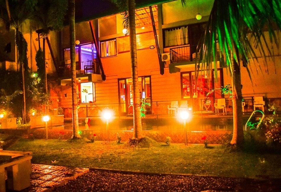 Property building, Night, Garden, Garden view
