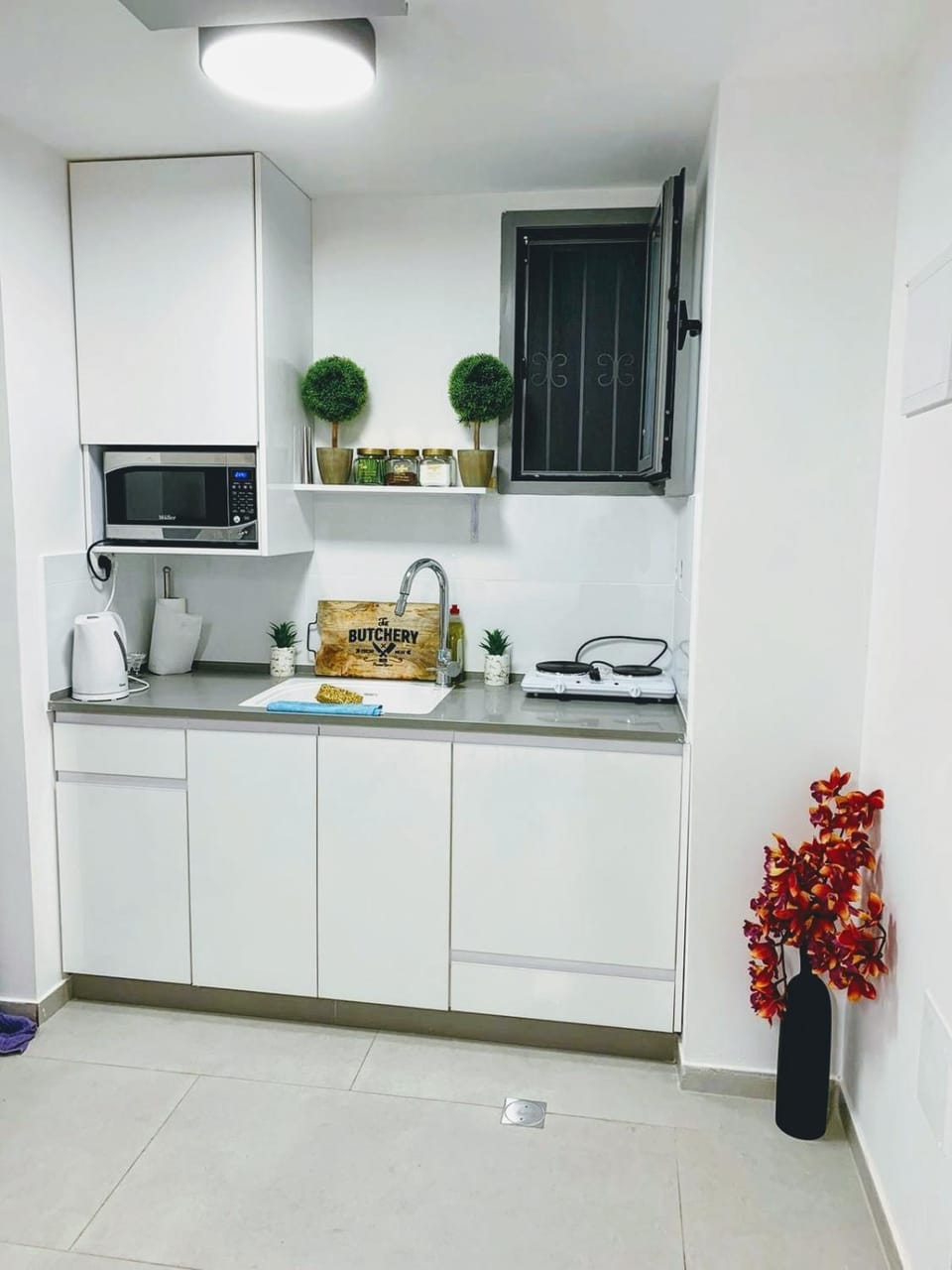 Kitchen or kitchenette, minibar, stove