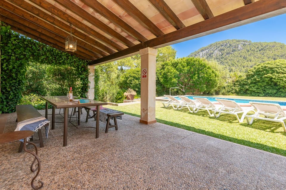 Patio, Day, Garden, Garden view, Mountain view, Pool view, Swimming pool, sunbed