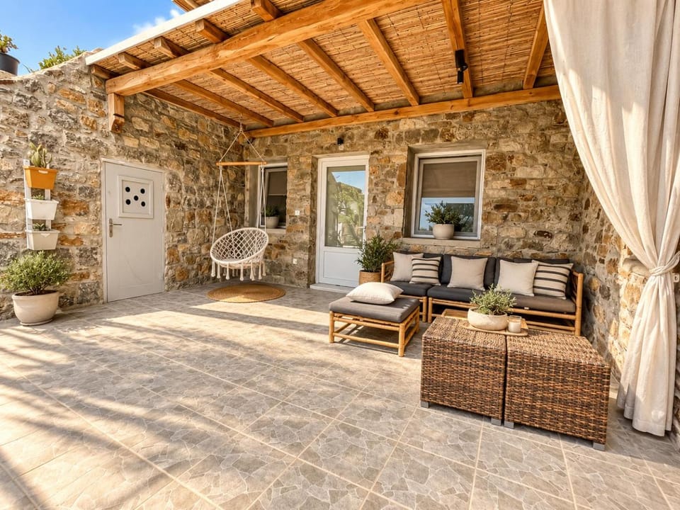 Property building, Patio, Day, View (from property/room), Balcony/Terrace, Living room, Seating area