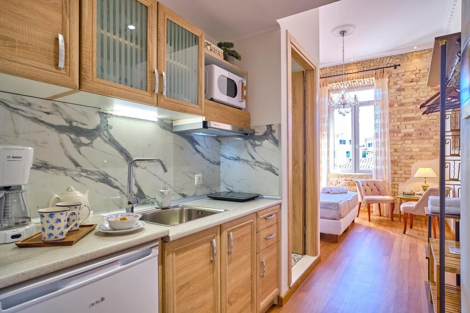 Kitchen or kitchenette, minibar, stove, toaster