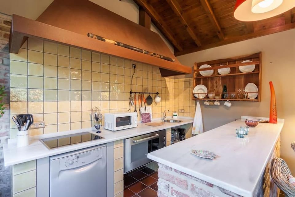 Kitchen or kitchenette, stove