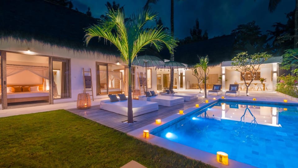 Property building, Night, Swimming pool, Swimming pool