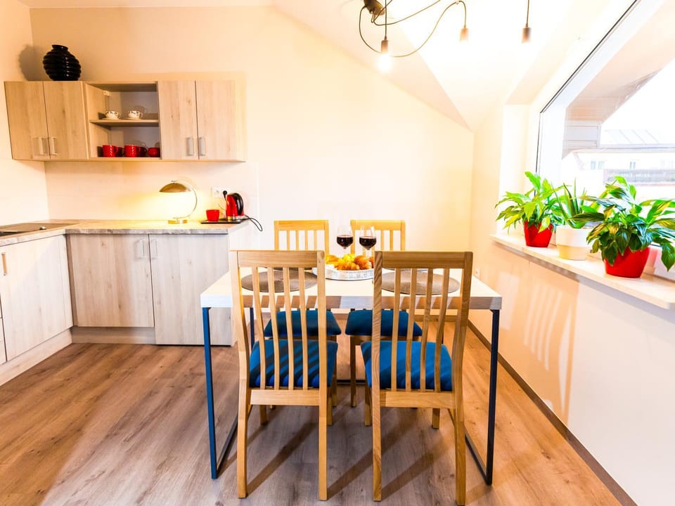 Kitchen or kitchenette, Living room, Seating area, Dining area, stove