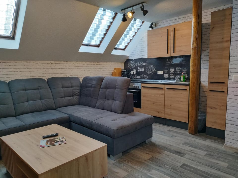 Kitchen or kitchenette, Living room, Seating area, Dining area, pet friendly, stove, air conditioner
