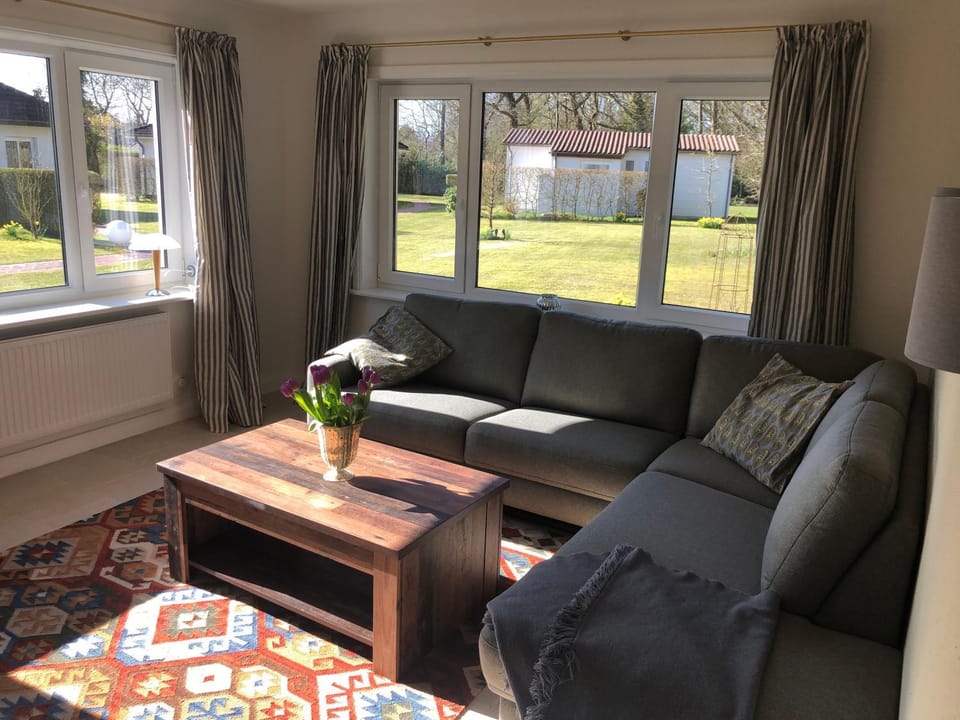 Living room, Seating area, Garden view