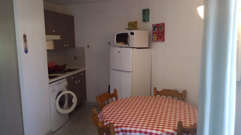 Kitchen or kitchenette, minibar, stove, washing machine