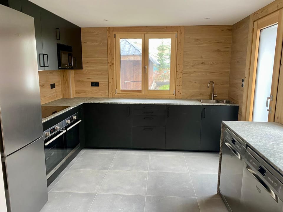 Kitchen or kitchenette, dishwasher, oven, stove