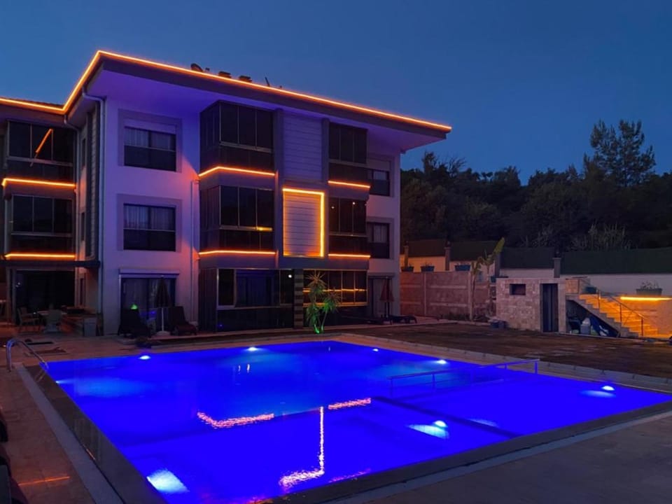 Night, Pool view, Swimming pool