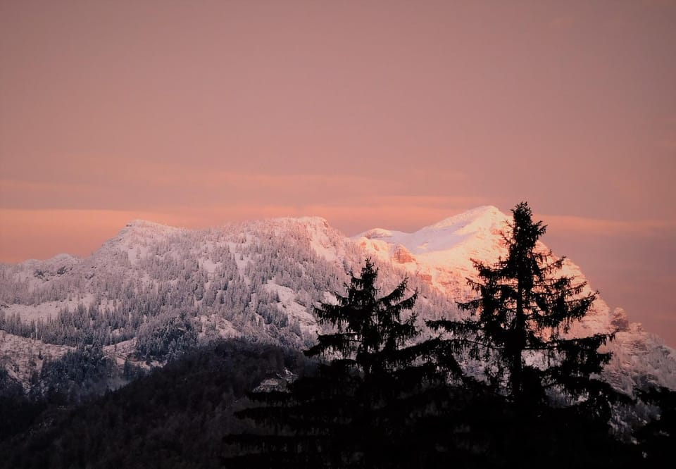 Natural landscape, Winter, Mountain view, Sunset