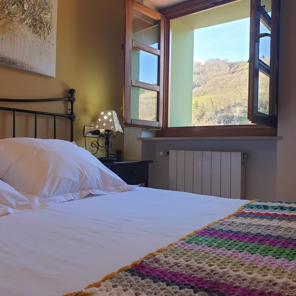 Bed, Natural landscape, Bedroom, Mountain view