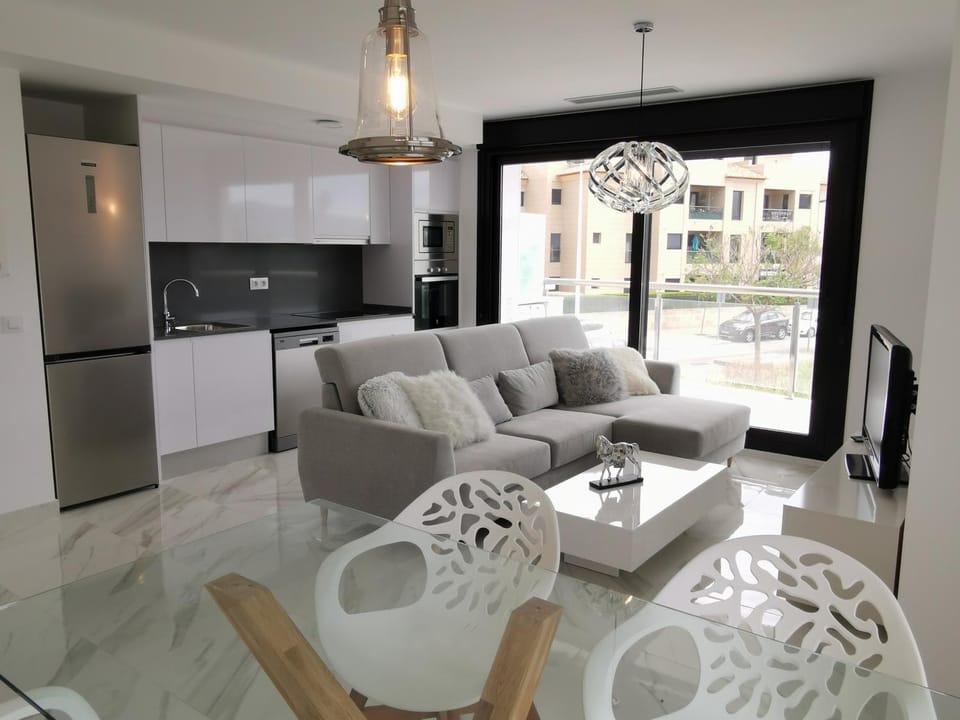 Kitchen or kitchenette, Living room, Seating area