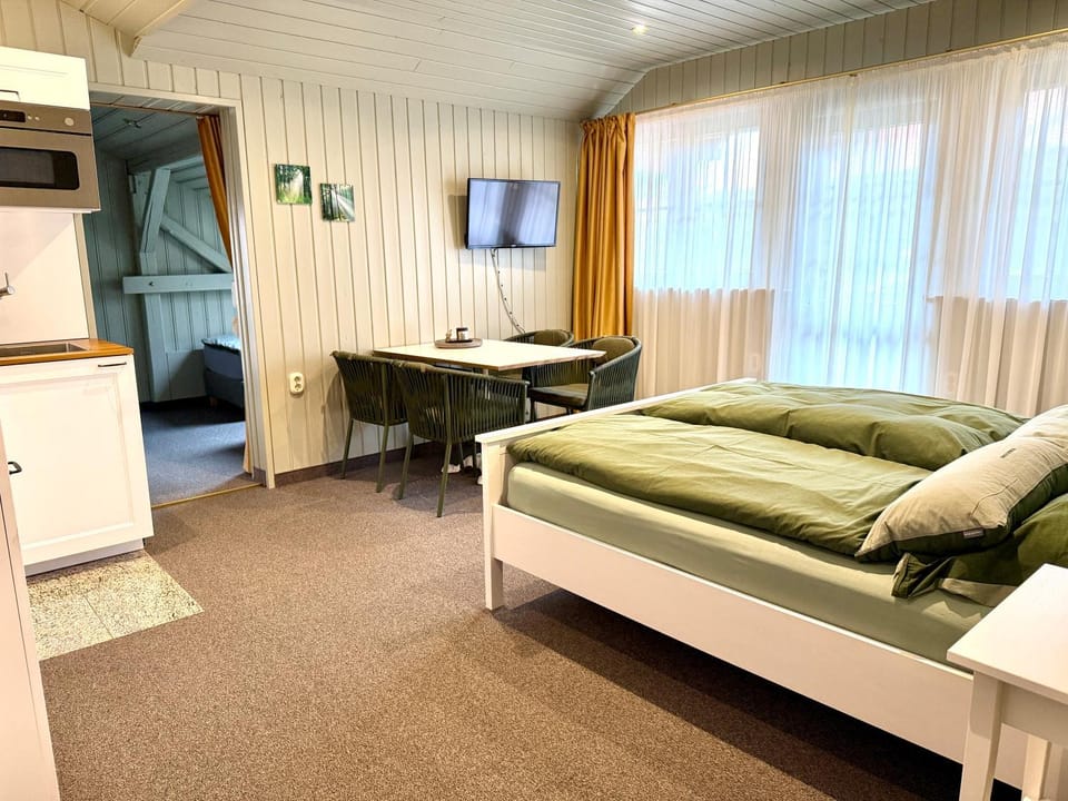 Bed, Kitchen or kitchenette, Photo of the whole room, Seating area, Dining area