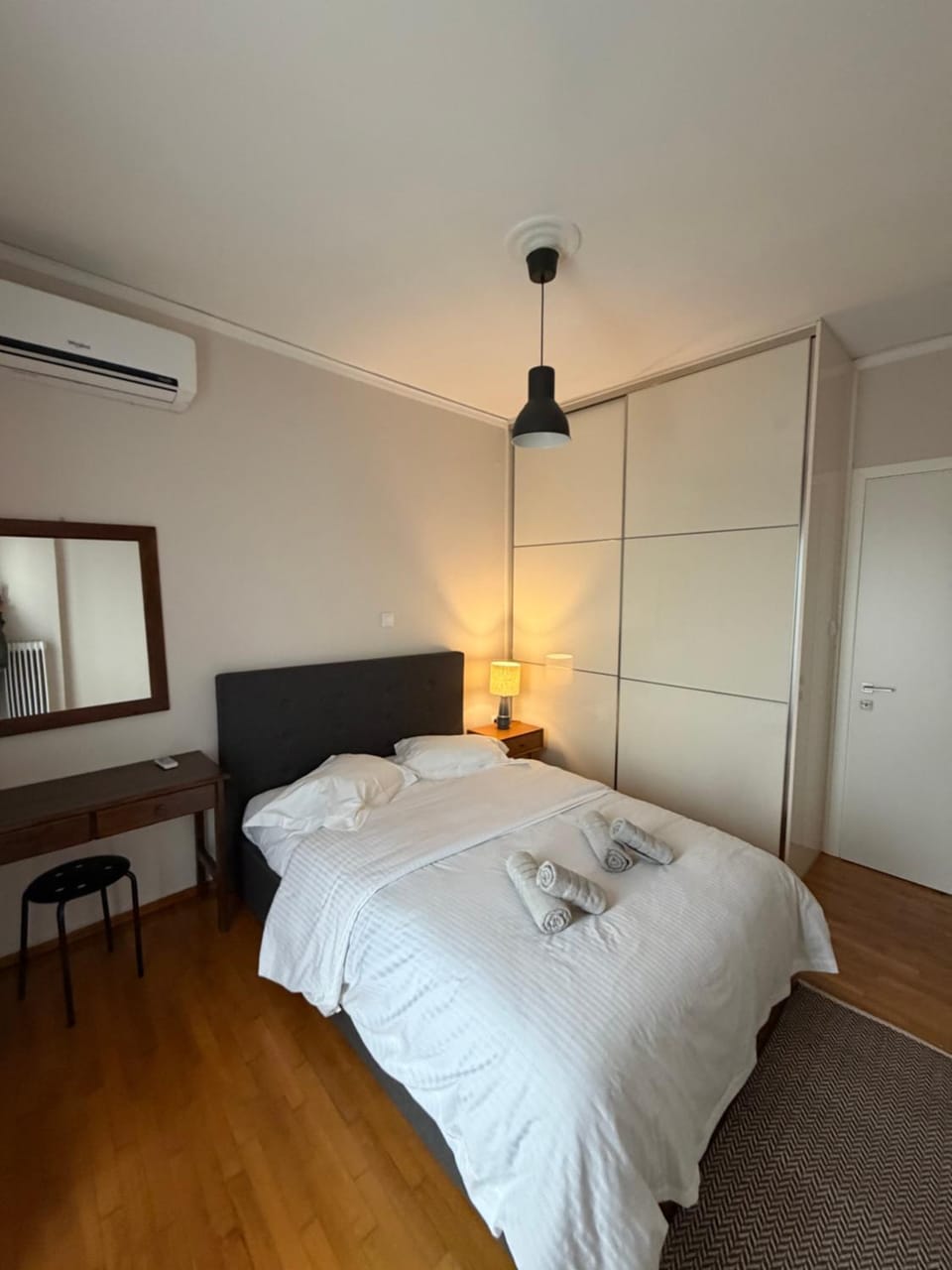 Bed, wardrobe