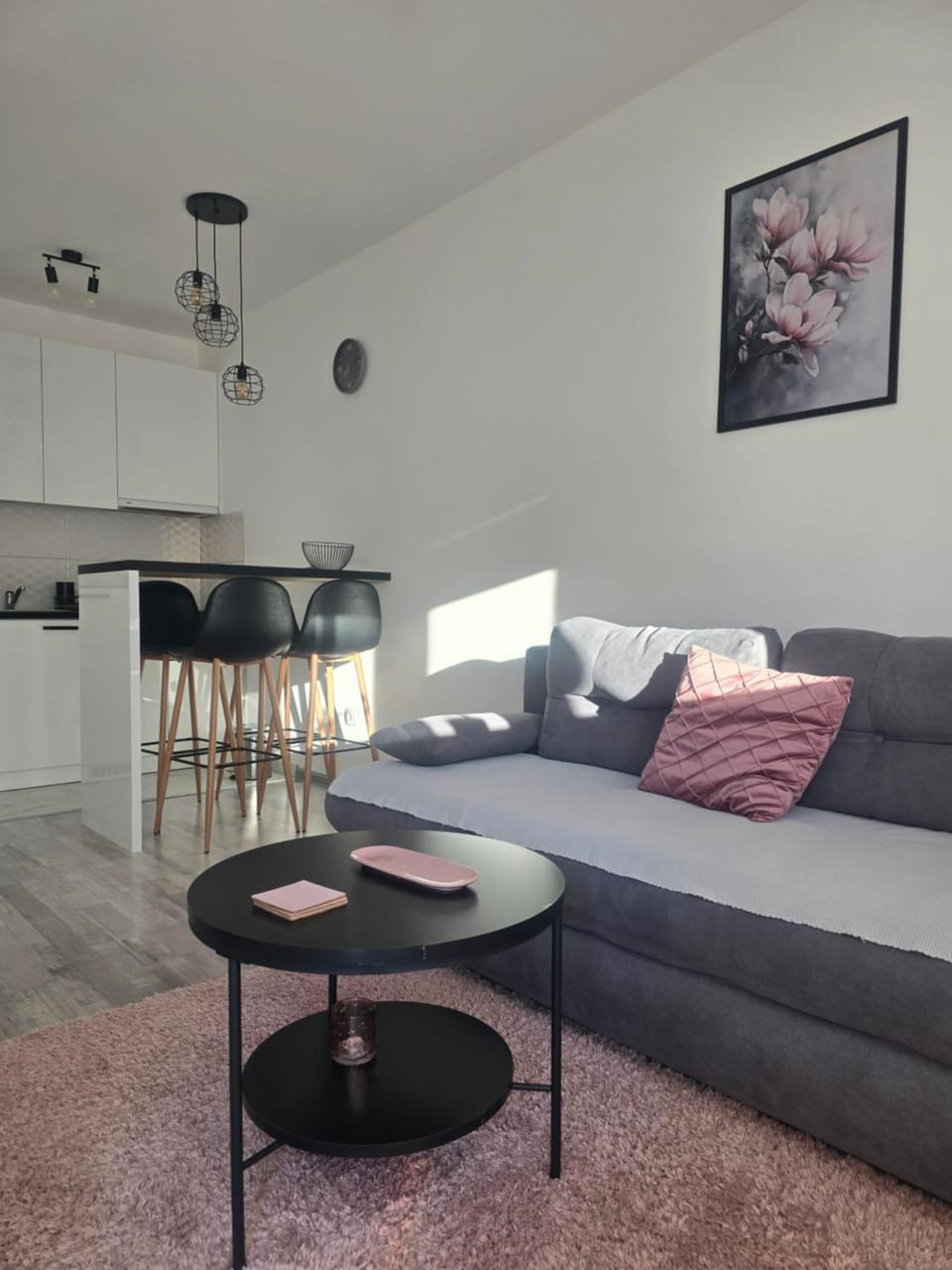 Kitchen or kitchenette, Living room, Seating area, Dining area