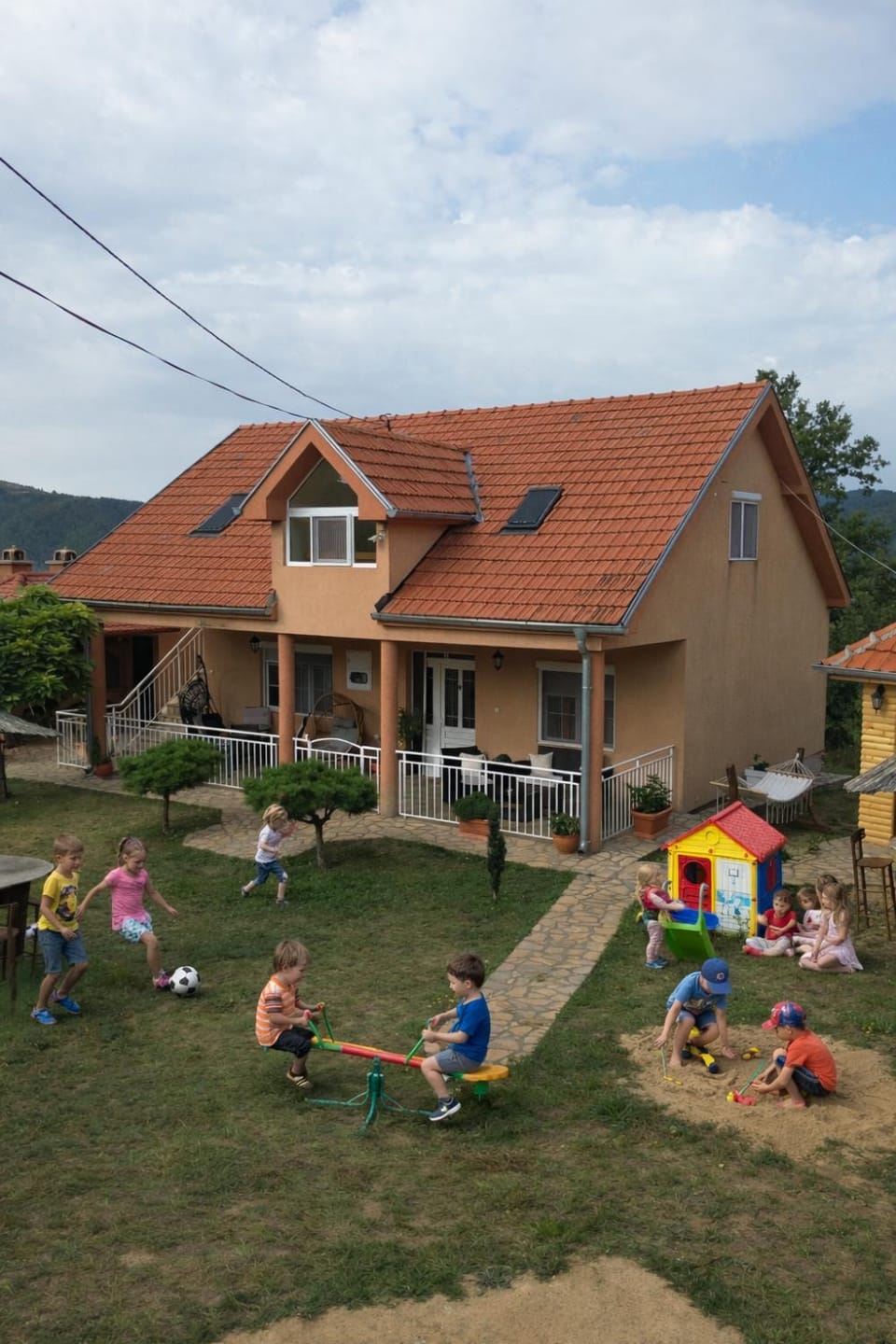 Property building, Day, People, Natural landscape, Children play ground, Garden, Garden view, children, group of guests, sunbed