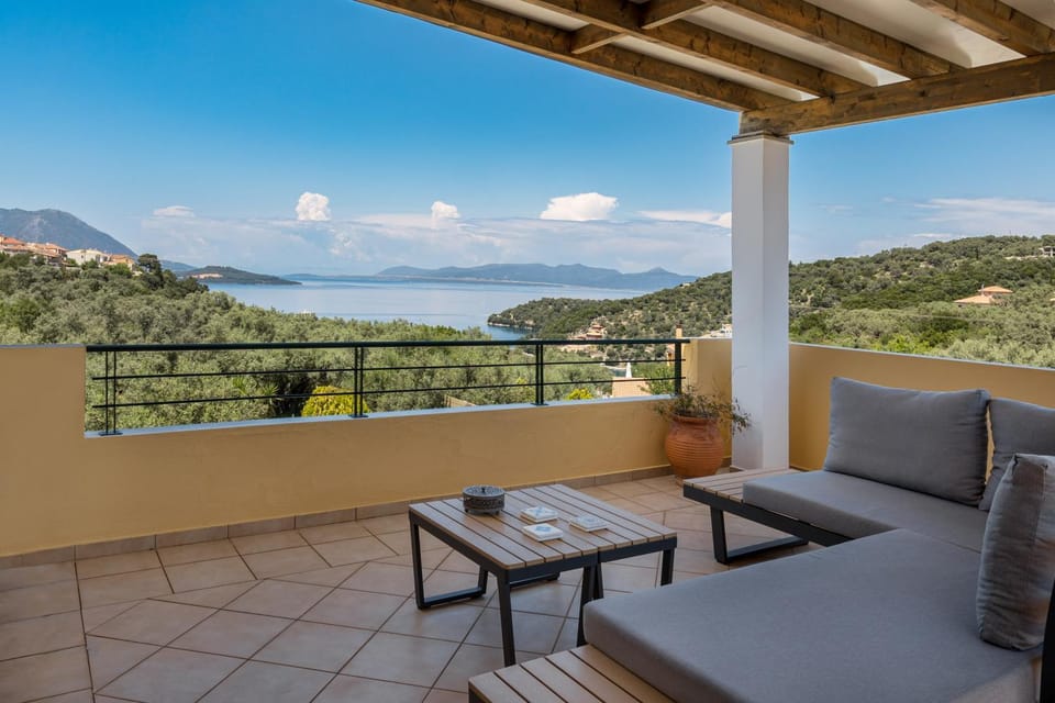 Patio, Day, Natural landscape, View (from property/room), Balcony/Terrace, Living room, Seating area, Mountain view, Sea view