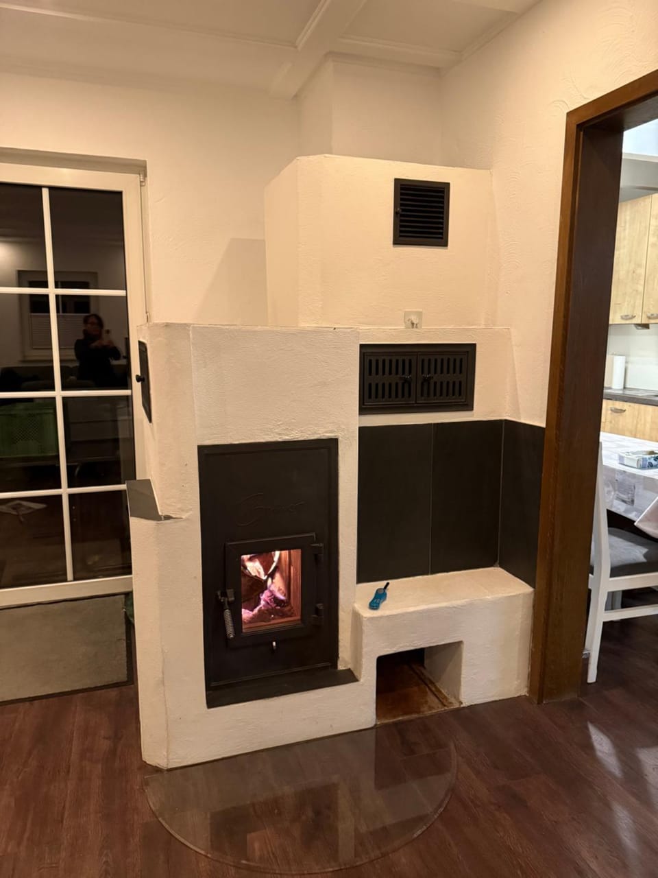 fireplace, oven