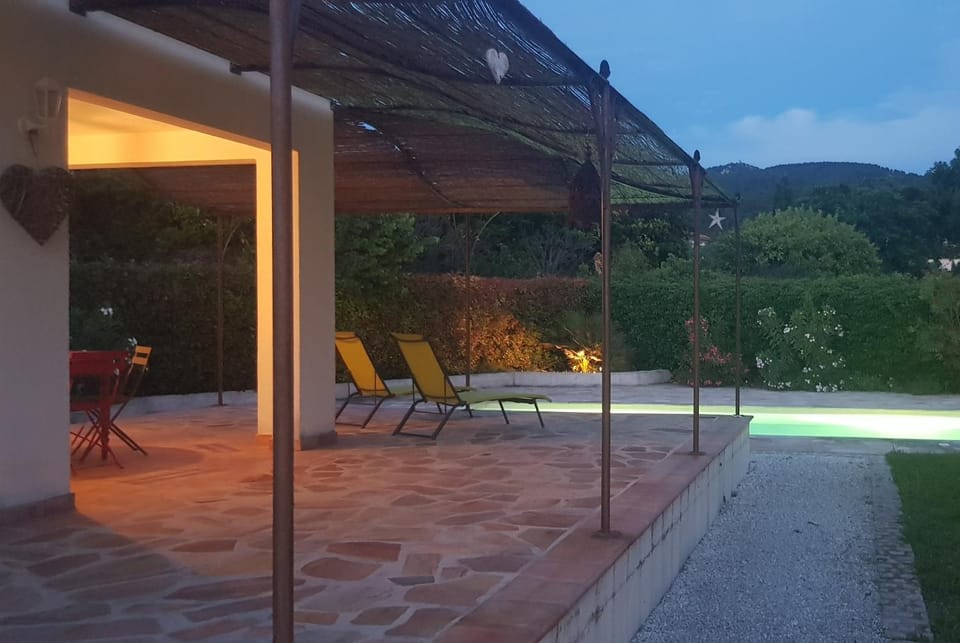 Patio, Natural landscape, Pool view, sunbed