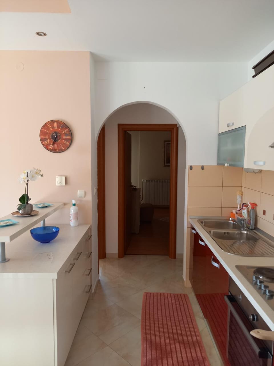 Kitchen or kitchenette, stove