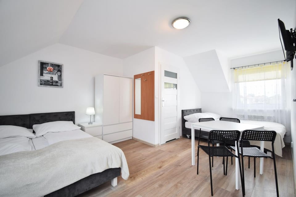 Bed, TV and multimedia, Kitchen or kitchenette, Living room, Photo of the whole room, Seating area, Bedroom