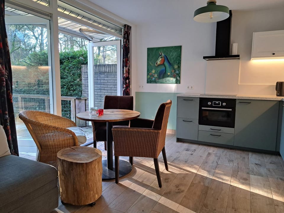 View (from property/room), Seating area, microwave, oven, stove, kitchen, kitchen