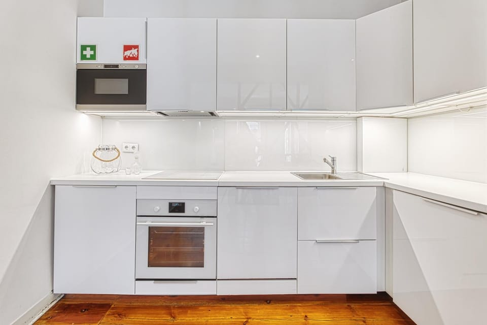Kitchen or kitchenette, stove