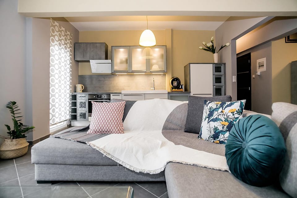 Bed, Living room, Seating area