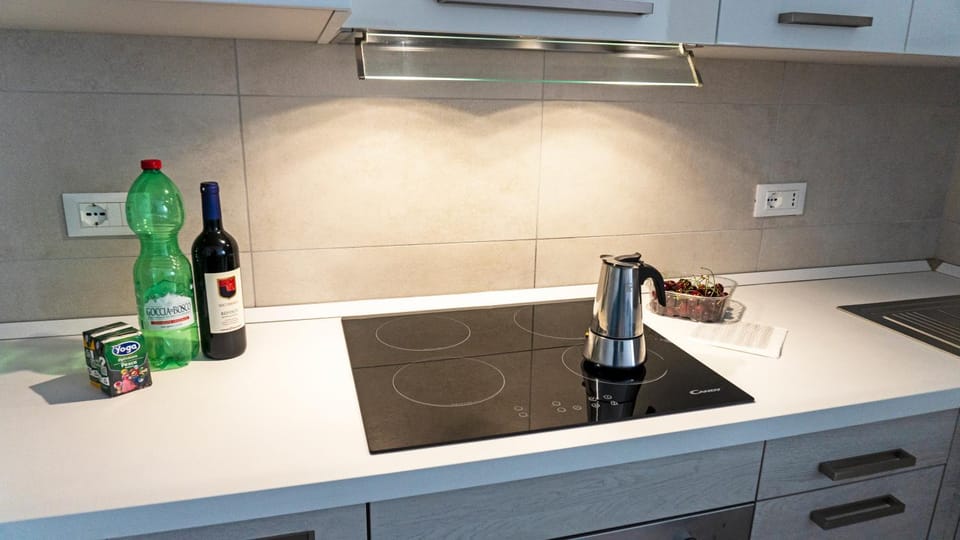 Kitchen or kitchenette, stove