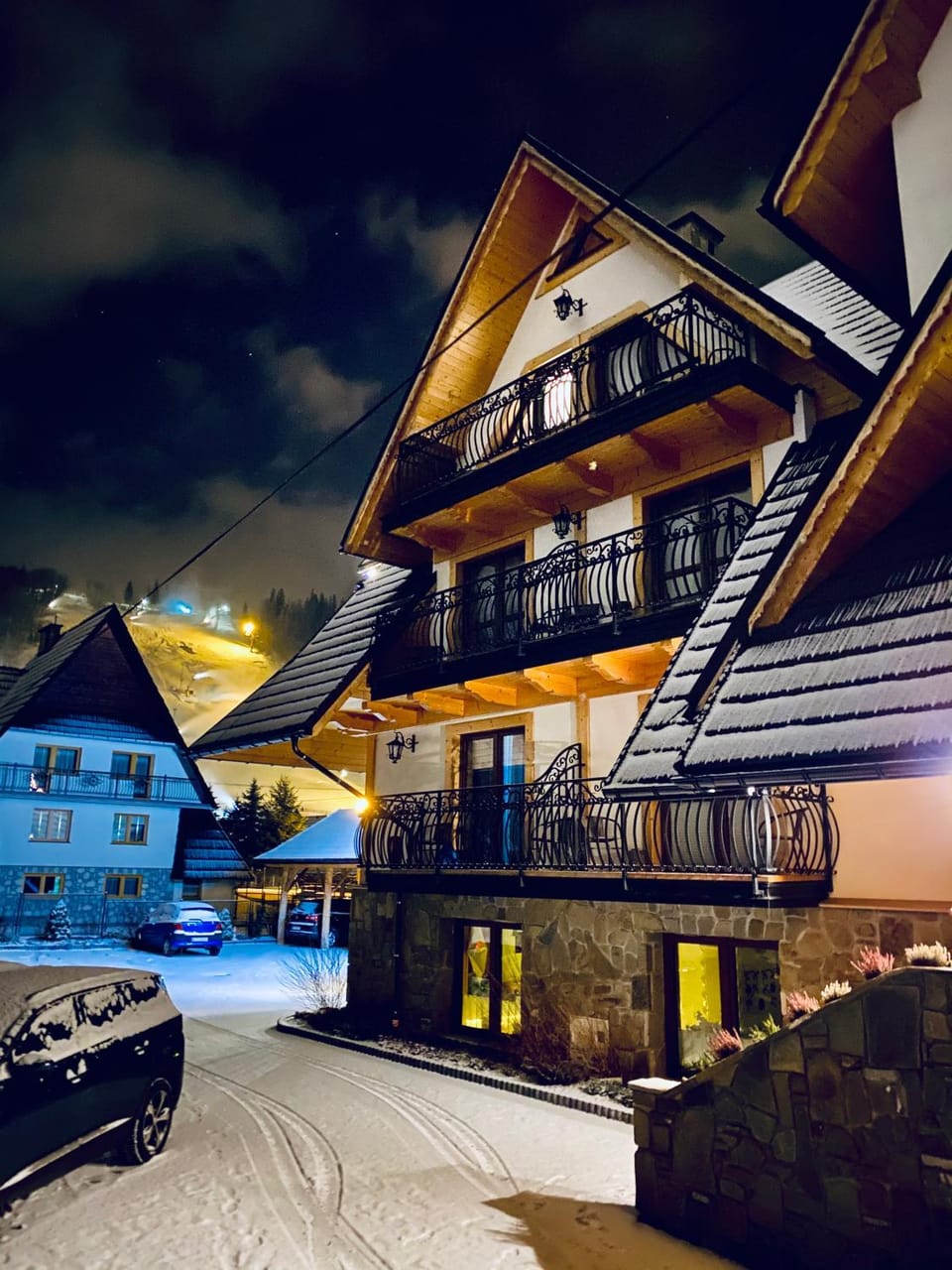 Property building, Night, Winter