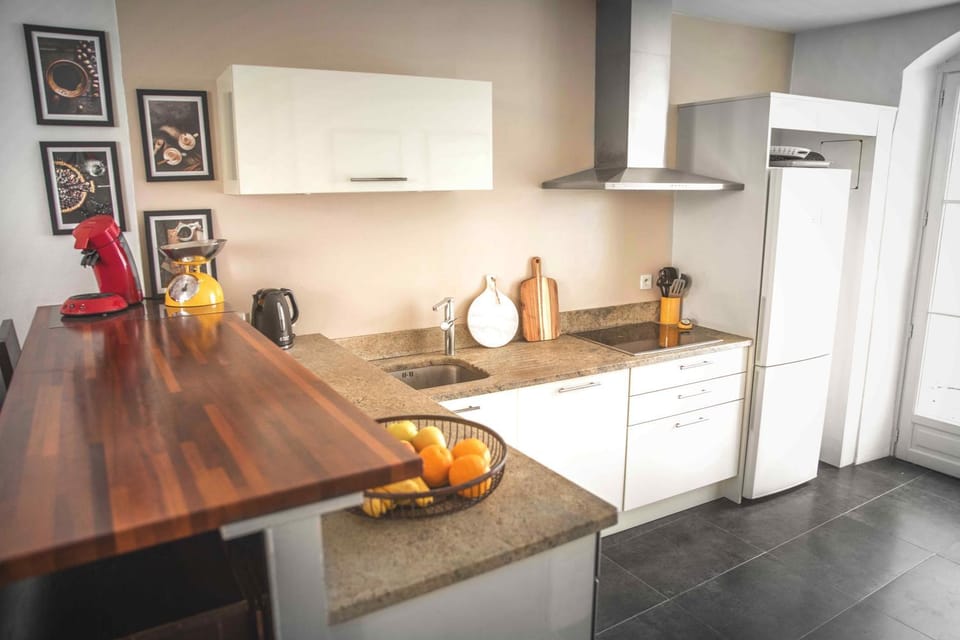 Kitchen or kitchenette, stove