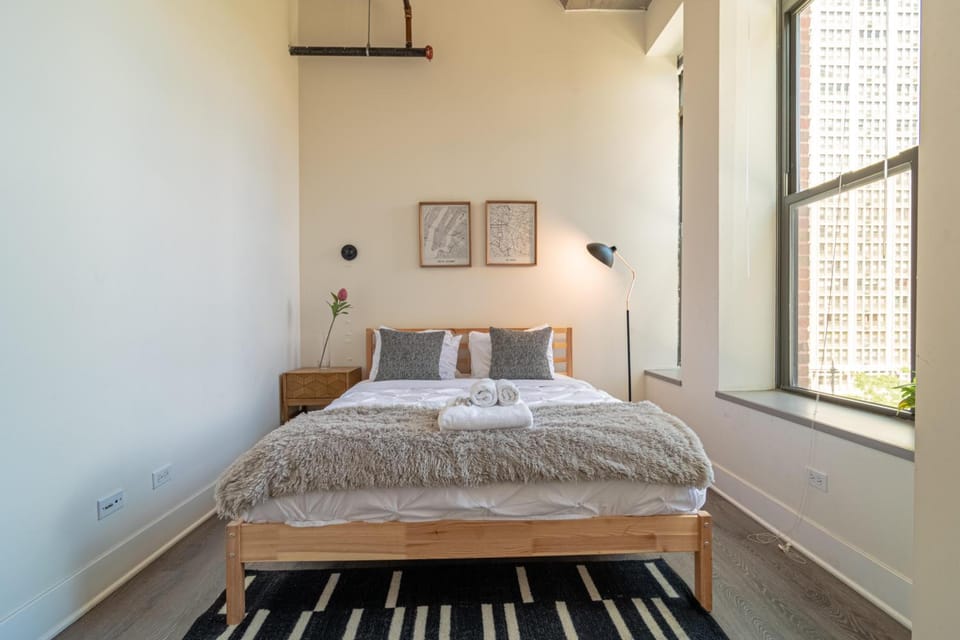 Bright 2BR Luxury Corner Suite with Optional Parking Sleeps 6 guests Near McCormick Place and Soldier Field Apartment in South Loop