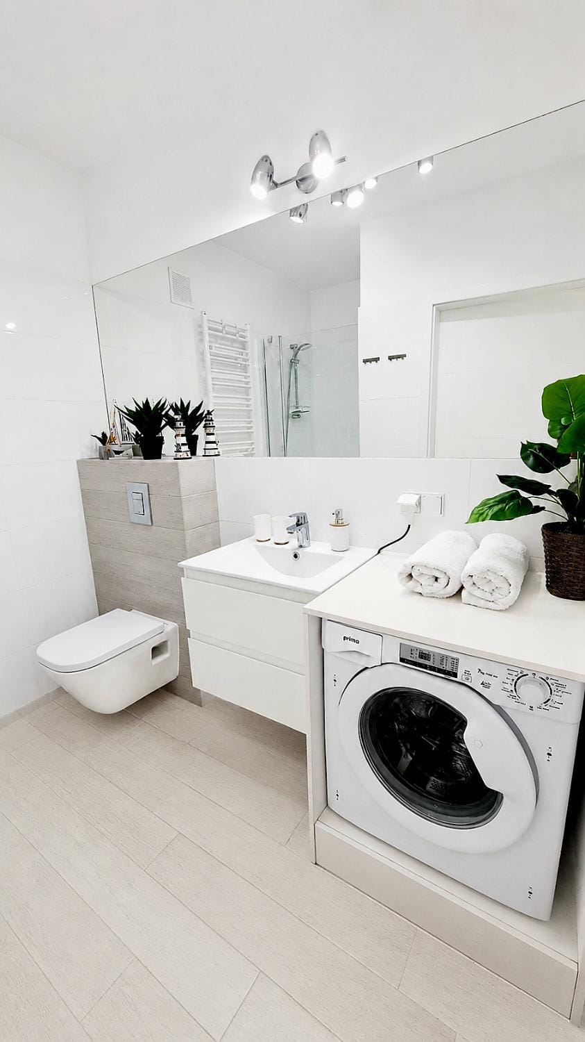 Bathroom, towels, washing machine, dryer
