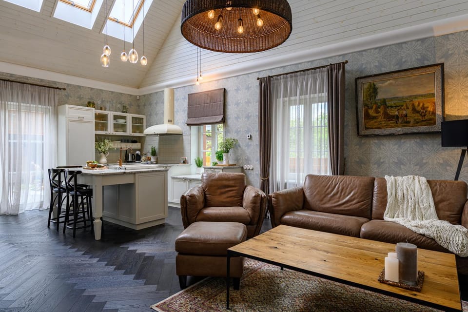Kitchen or kitchenette, Living room, Seating area, Garden view