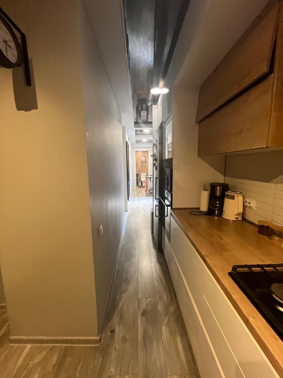 Kitchen or kitchenette, stove