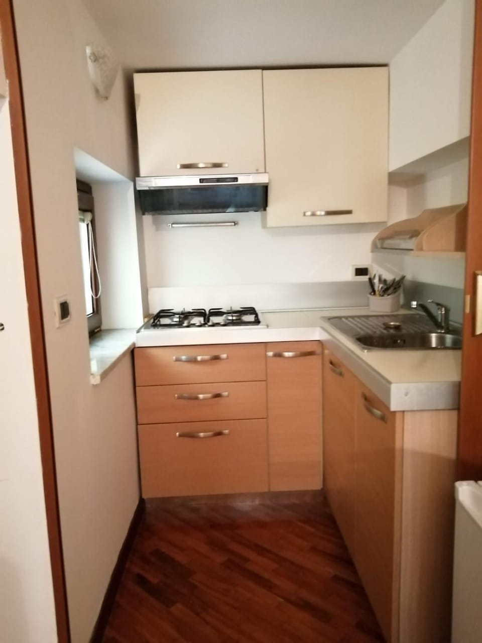 Kitchen or kitchenette, stove
