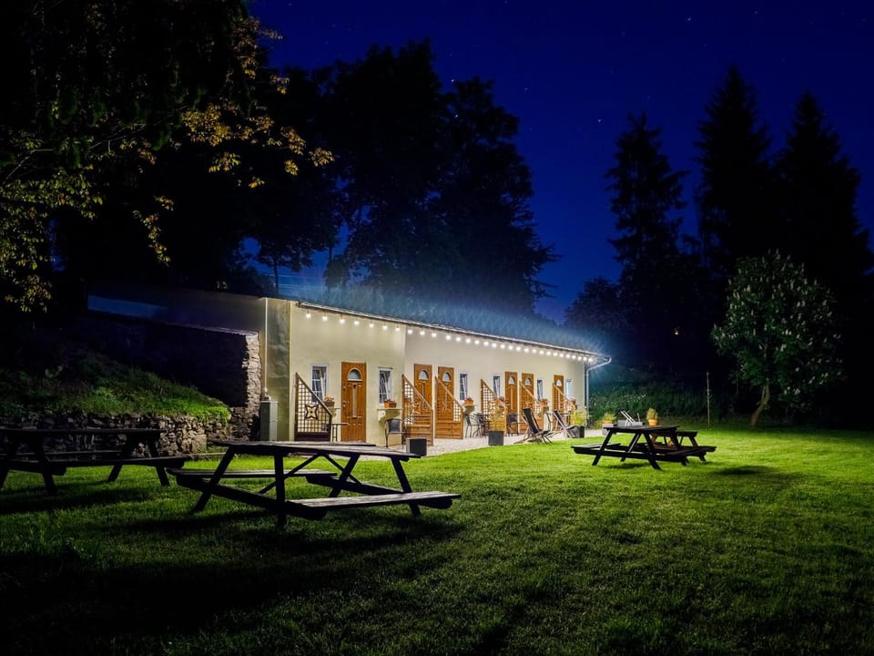 Property building, Night, Natural landscape, Garden, Garden view
