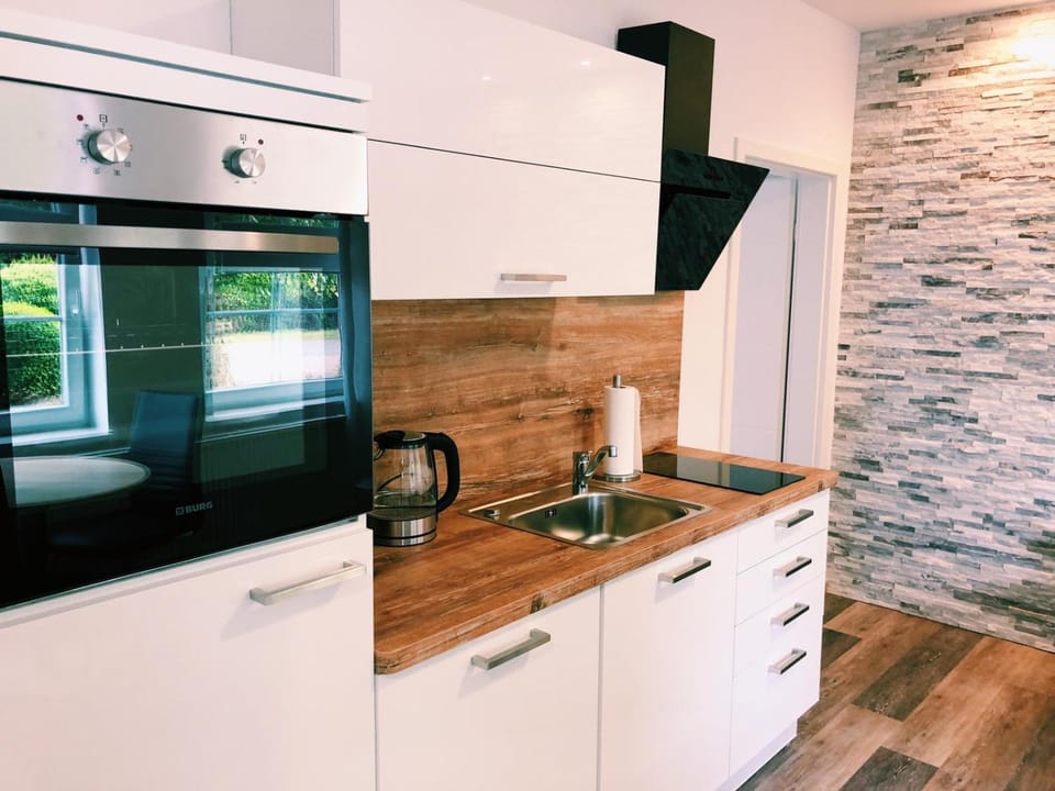 Kitchen or kitchenette, dishwasher, oven, stove