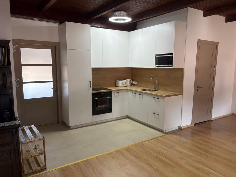 Kitchen or kitchenette, oven, stove, toaster