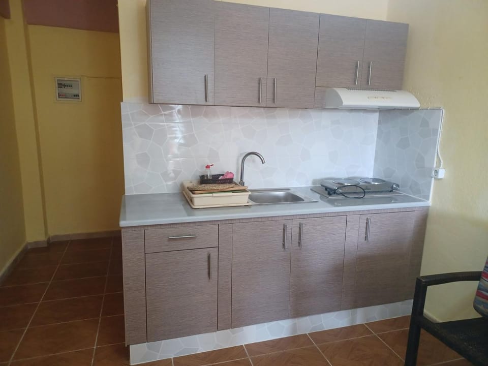 Kitchen or kitchenette, stove