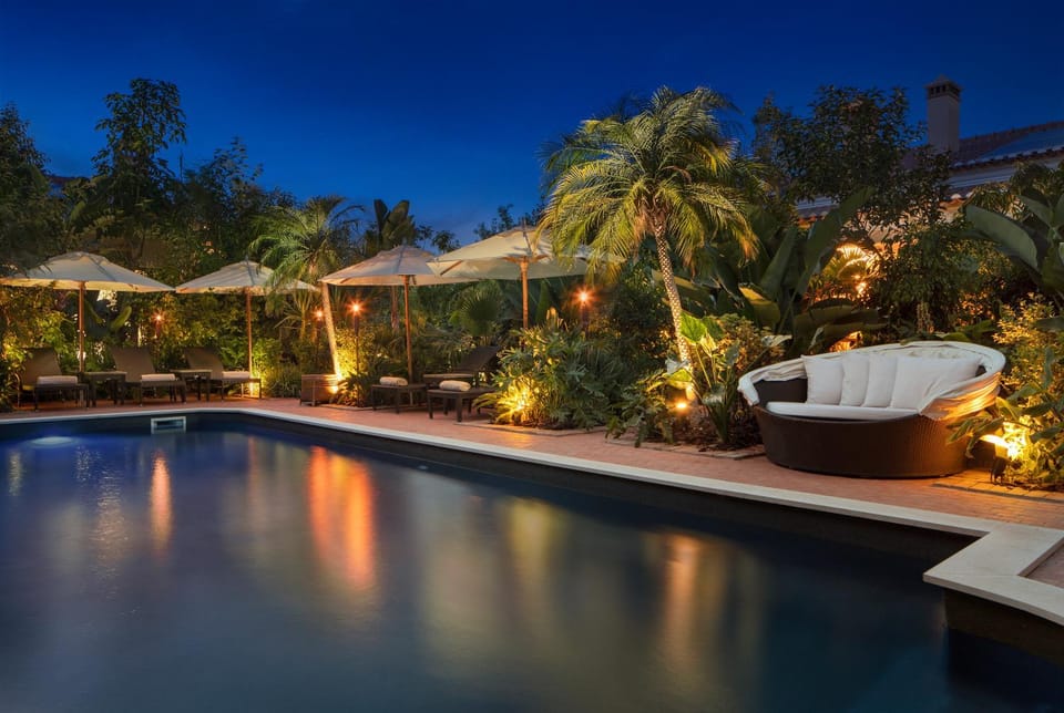 Night, Garden view, Swimming pool