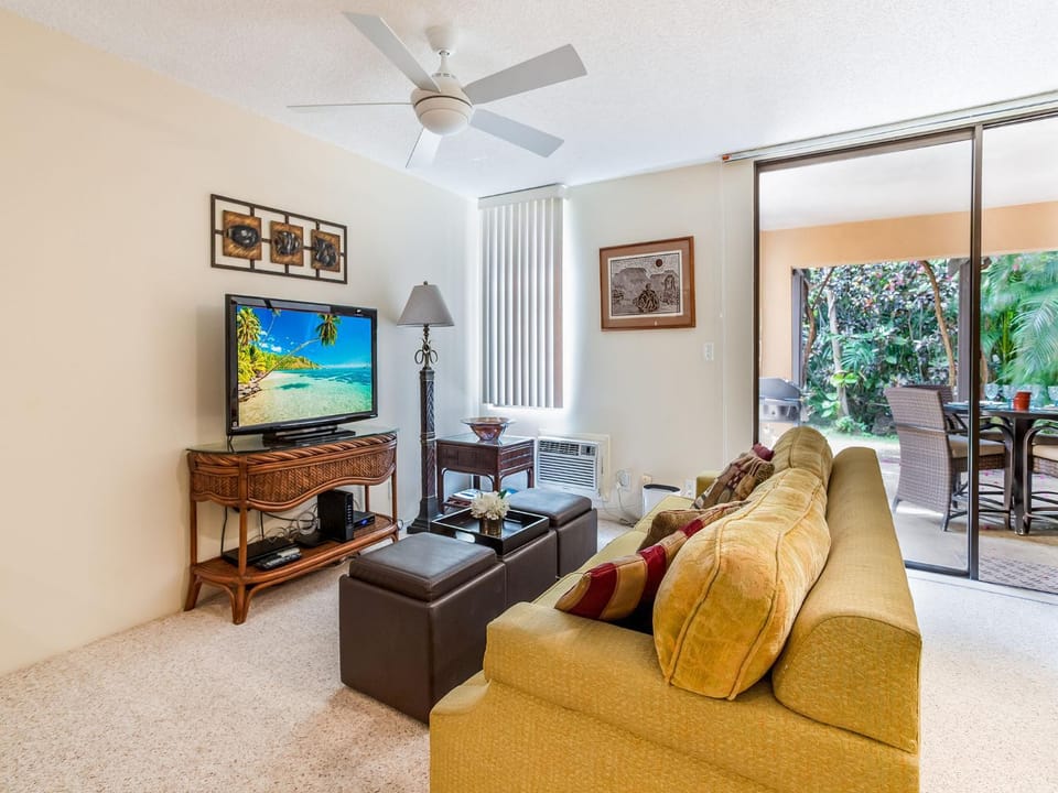Patio, Garden, TV and multimedia, Living room, Seating area, furniture, air conditioner